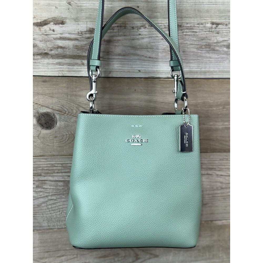 Cute! COACH Small Town Bucket Bag Pista Washed SEA MIST Green Leather Purse $359
